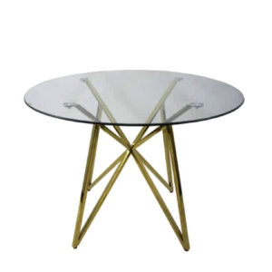 Modern Round Glass Table with Metal Legs – Gold or Silver Finish
