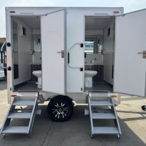 2-Station Portable Restroom Trailer – Towable Mobile Toilet Unit with Sinks