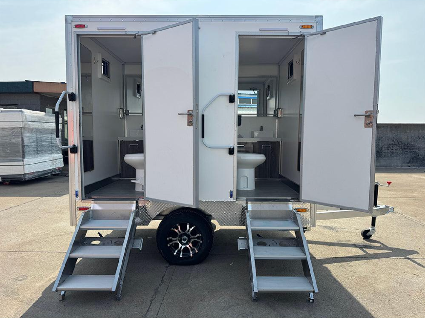 2-Station Portable Restroom Trailer – Towable Mobile Toilet Unit with Sinks