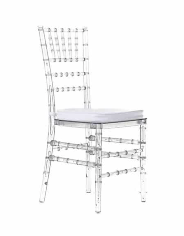 Chiavari Tiffany Chair – Clear with Free Cushion